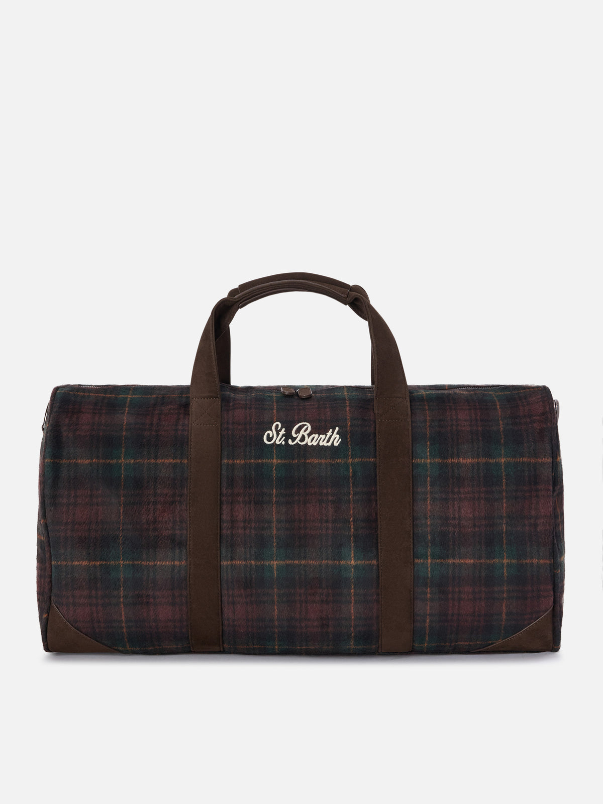 Borsone Jetleg in misto lana con motivo tartan e bordi effetto pelle