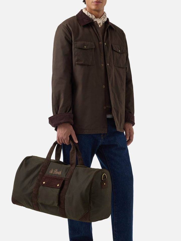 Military green Jetleg waxed duffle bag with logo embroidery