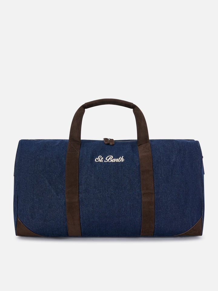 Blue Sac de voyage en denim Jetleg avec broderie logo 