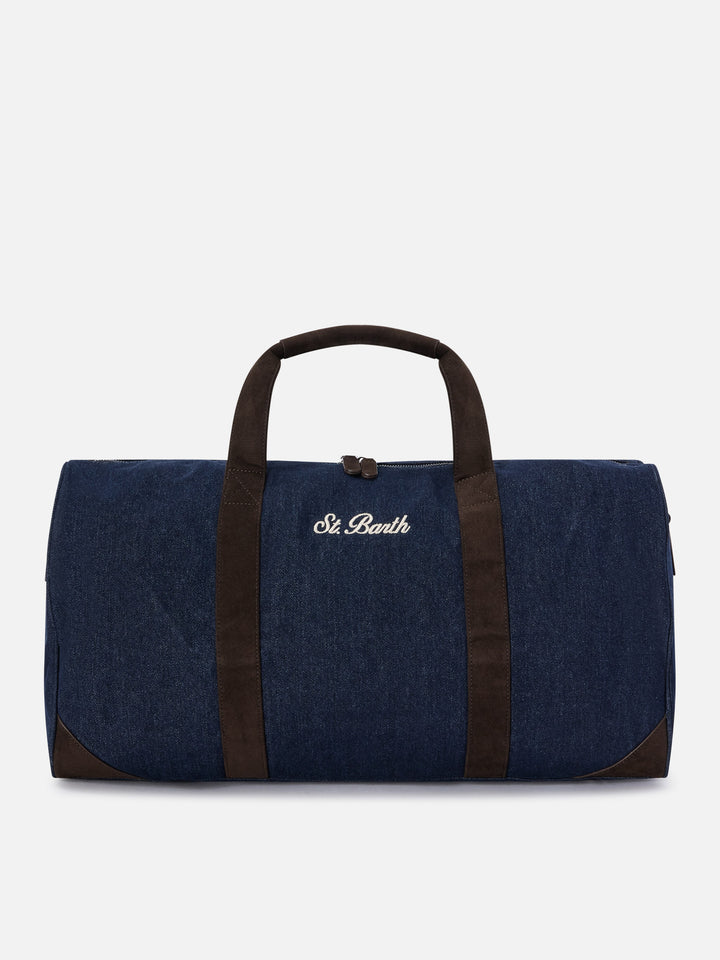 Blue Jetleg denim duffle bag with logo embroidery