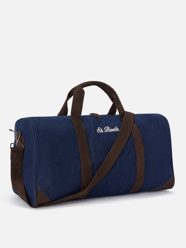 Blue Sac de voyage en denim Jetleg avec broderie logo 