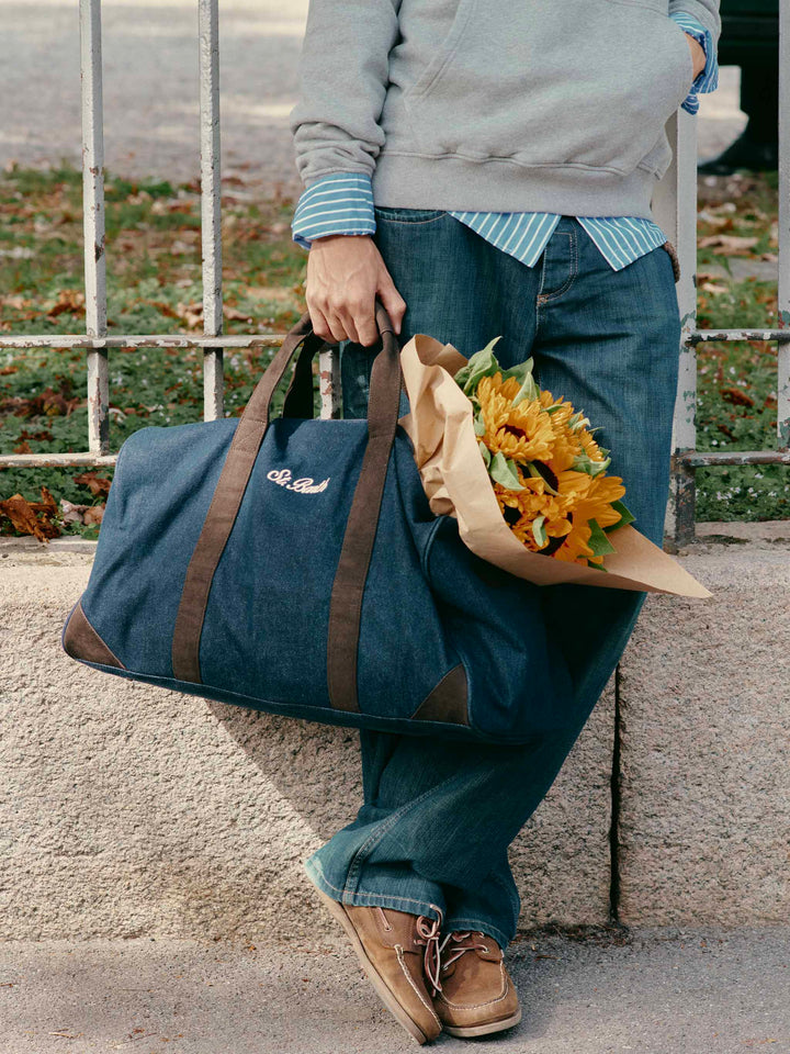Borsone Jetleg blu in denim con ricamo logo