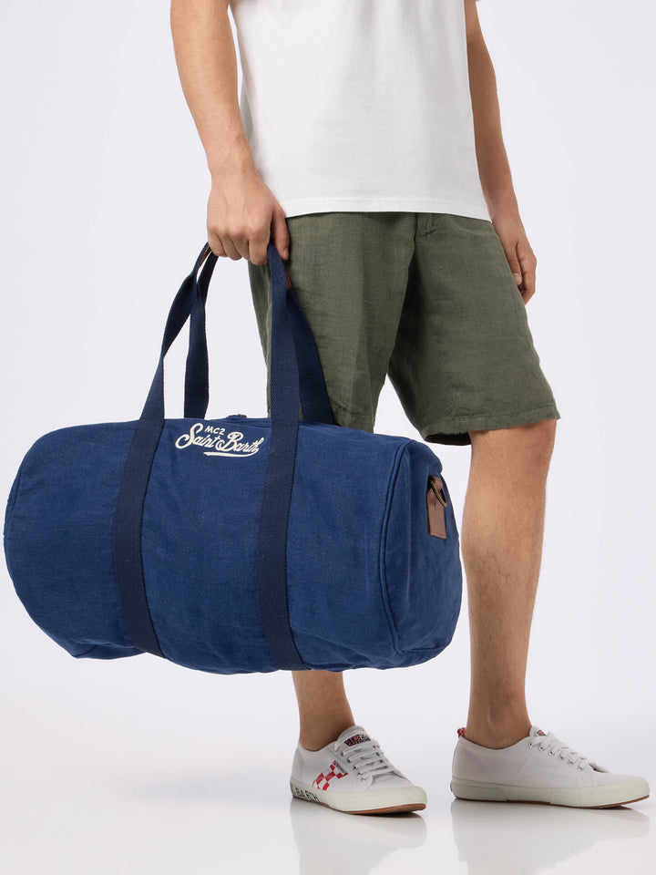 Blue linen travel duffle bag Jetleg - MC2 Saint Barth