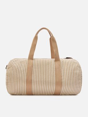 Weekender Round Jetleg en lin rayé beige et blanc 