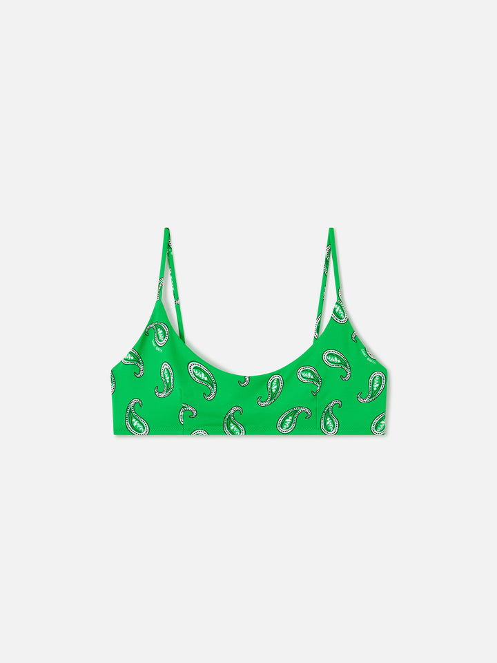 Green Judy paisley print bralette bikini top