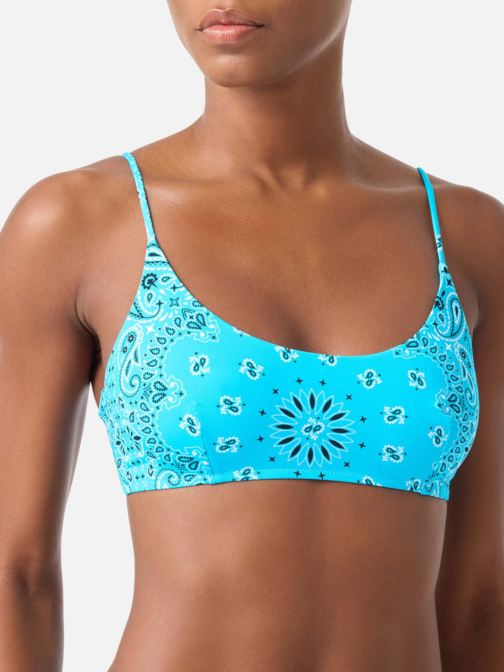 Top bikini Judy bralette con stampa bandana azzurro