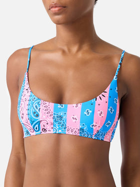 Judy Naomi gestreifter Bandana-Bralette-Bikini in Dusty Blue und Pink 