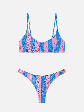 Judy Naomi gestreifter Bandana-Bralette-Bikini in Dusty Blue und Pink 