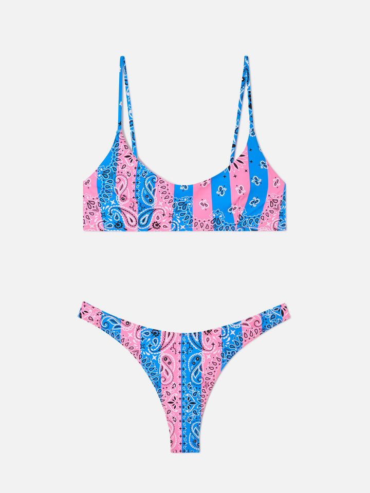 Judy Naomi striped bandana bralette bikini dusty blue and pink