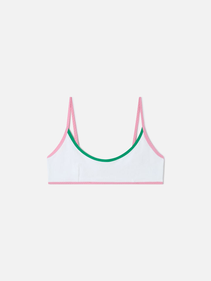White Judy String terry bralette bikini top with piping