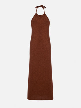 Abito lungo in maglia marrone lurex