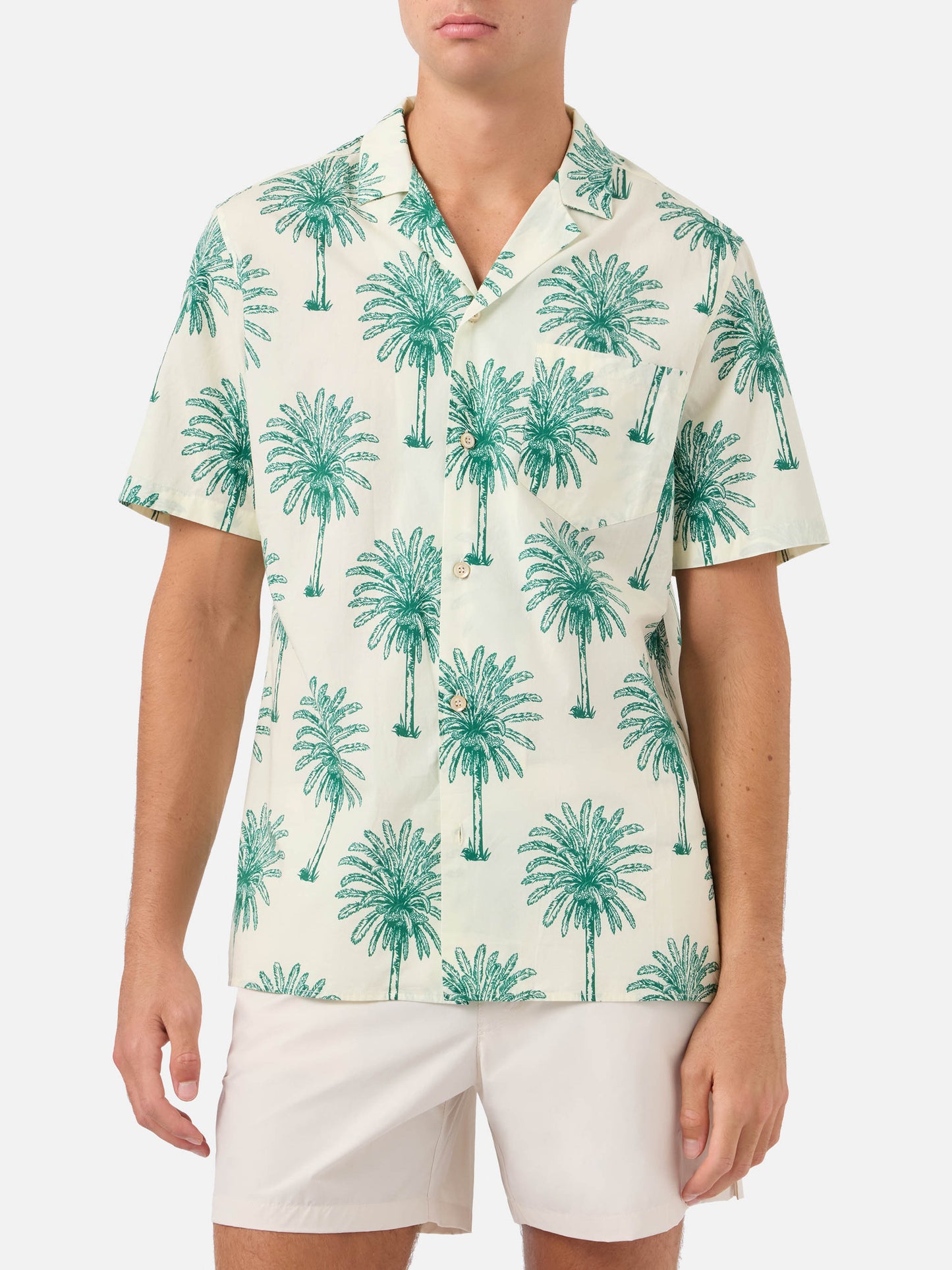 Camicia in cotone Kalea a maniche corte con stampa palme