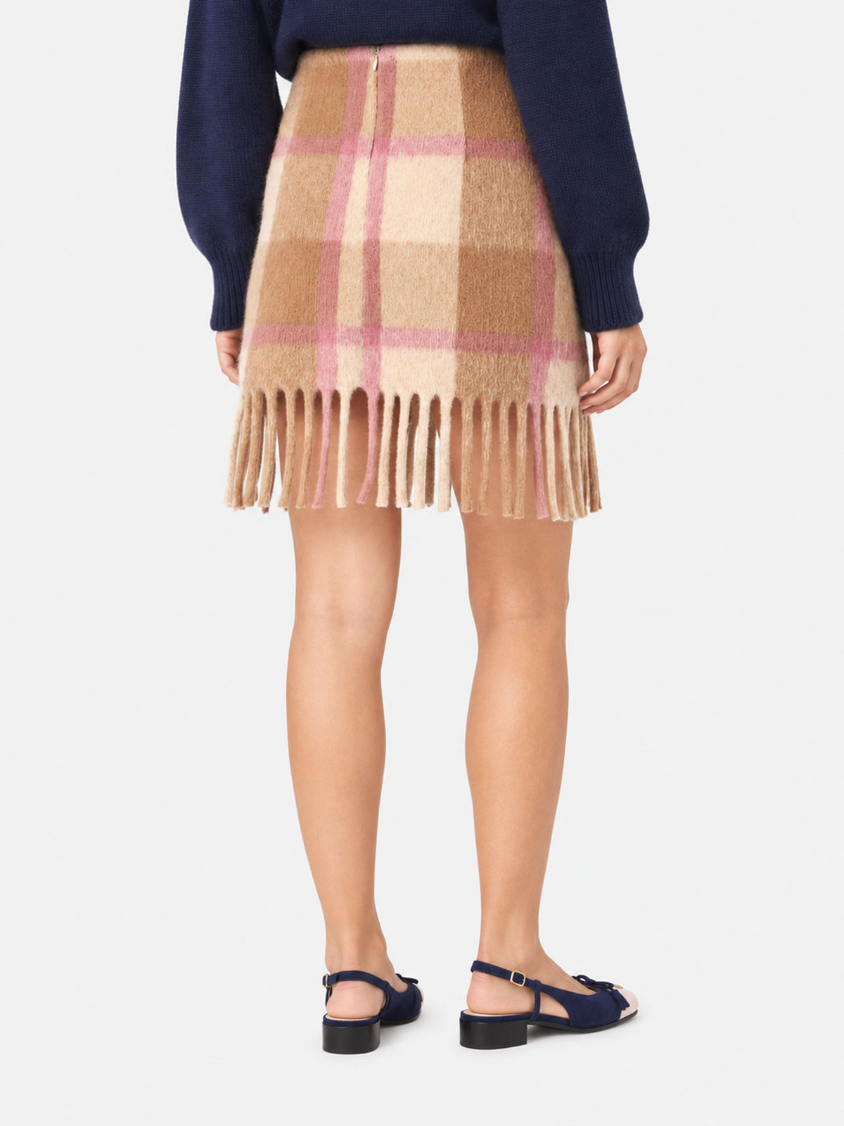 Katrine beige and pink tartan knitted skirt