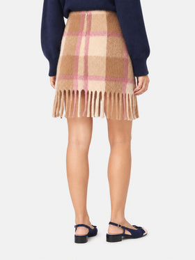 Katrine beige and pink tartan knitted skirt