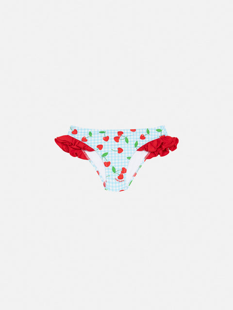 Kelly ruffled swim briefs with cherry and gingham print - MC2 Saint Barth