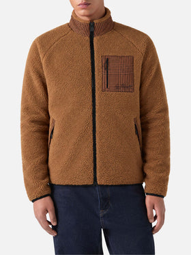 Giacca Keystone cammello in sherpa con motivo principe di Galles