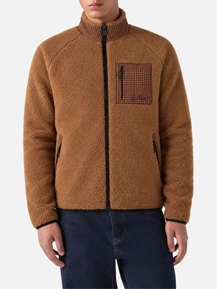 Camel Keystone glen check sherpa jacket