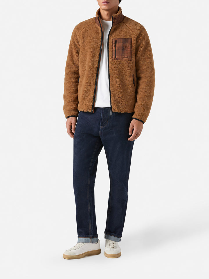 Camel Keystone glen check sherpa jacket