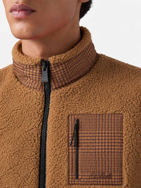 Giacca Keystone cammello in sherpa con motivo principe di Galles