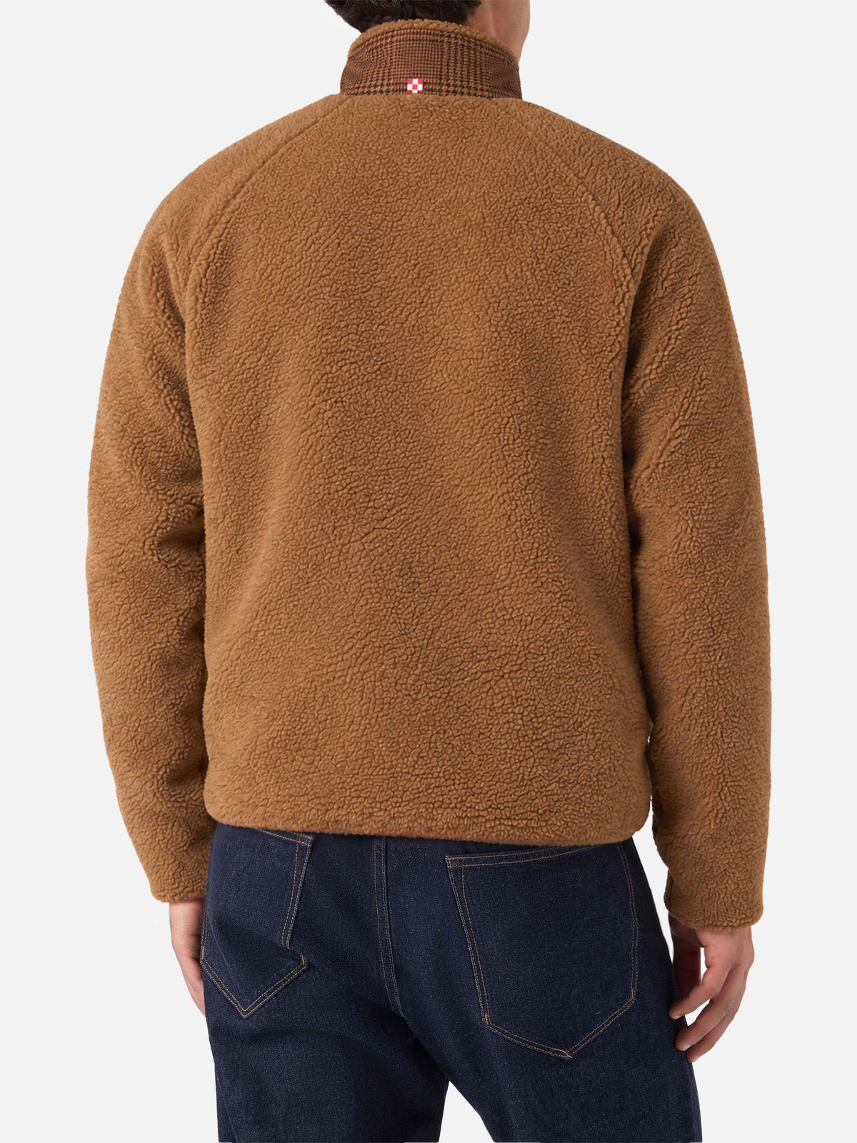 Giacca Keystone cammello in sherpa con motivo principe di Galles