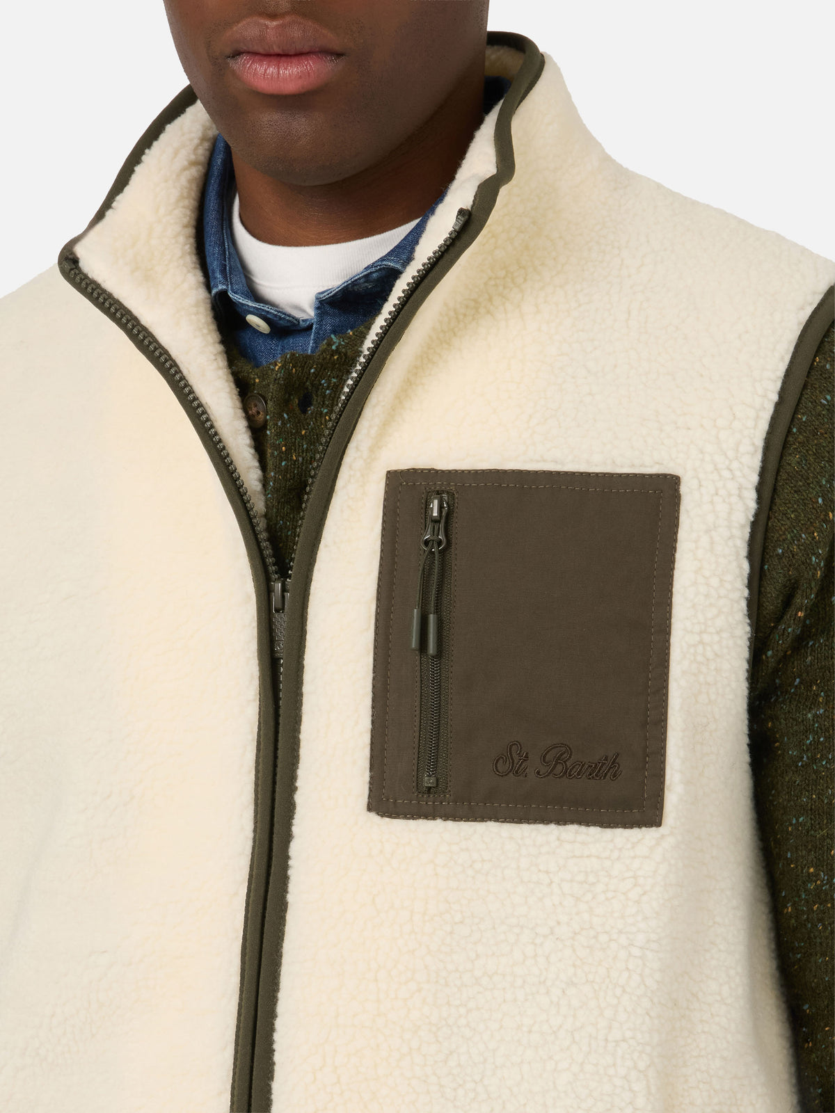 Chaleco teddy Keystone Off white con cierre de cremallera 