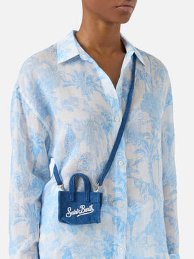 Porte-clés en denim en forme de mini sac avec logo imprimé 