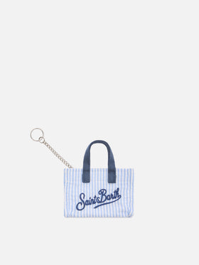 Porte-clés en forme de mini sac en coton rayé avec logo imprimé 