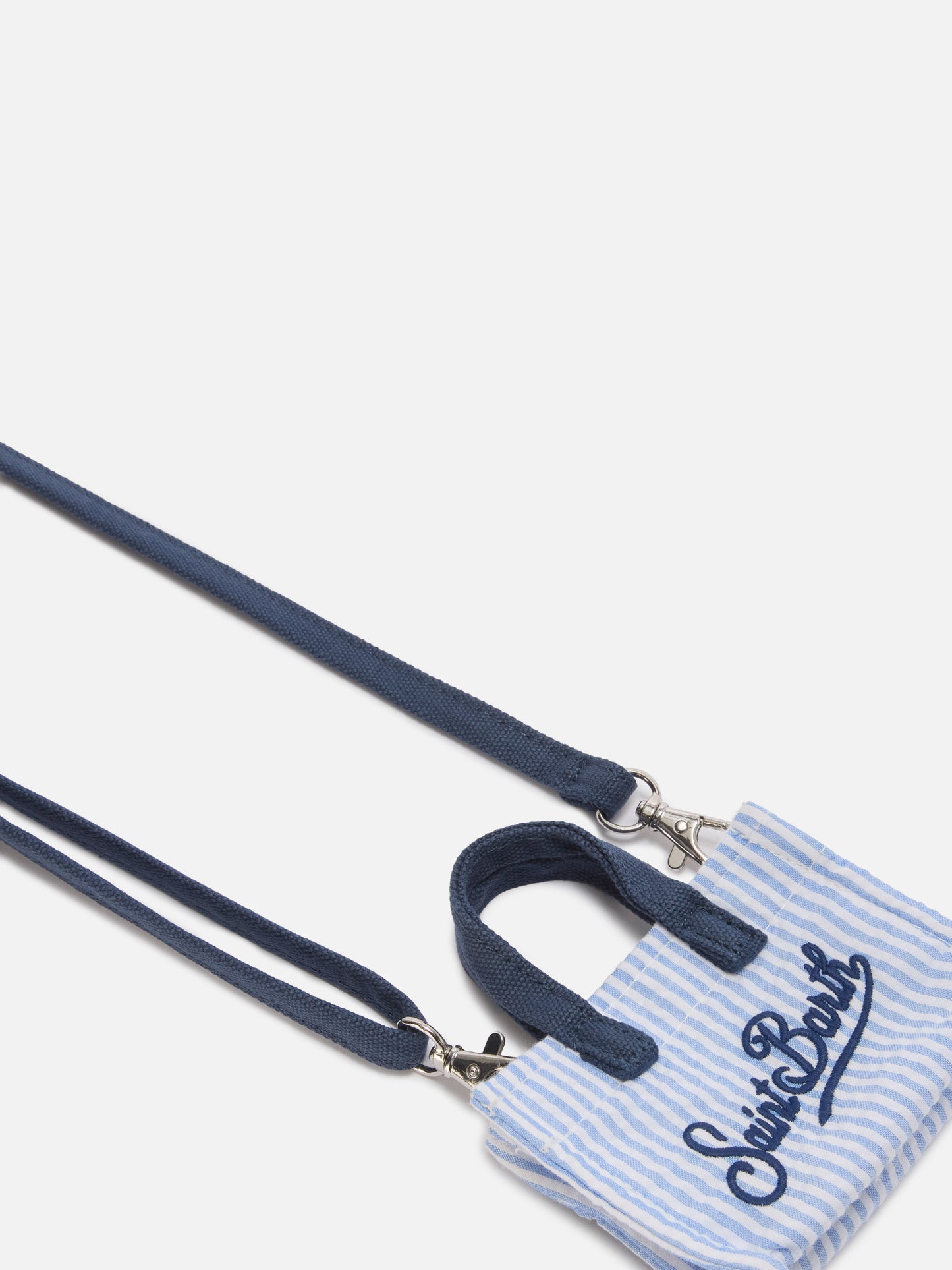 Porte-clés en forme de mini sac en coton rayé avec logo imprimé 