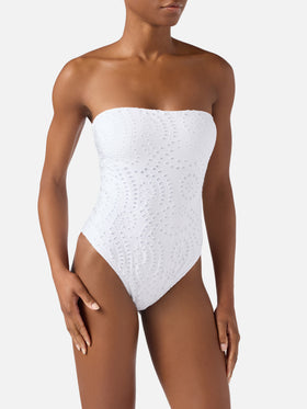 Maillot de bain une pièce bandeau Khyra en textile sangallo blanc 