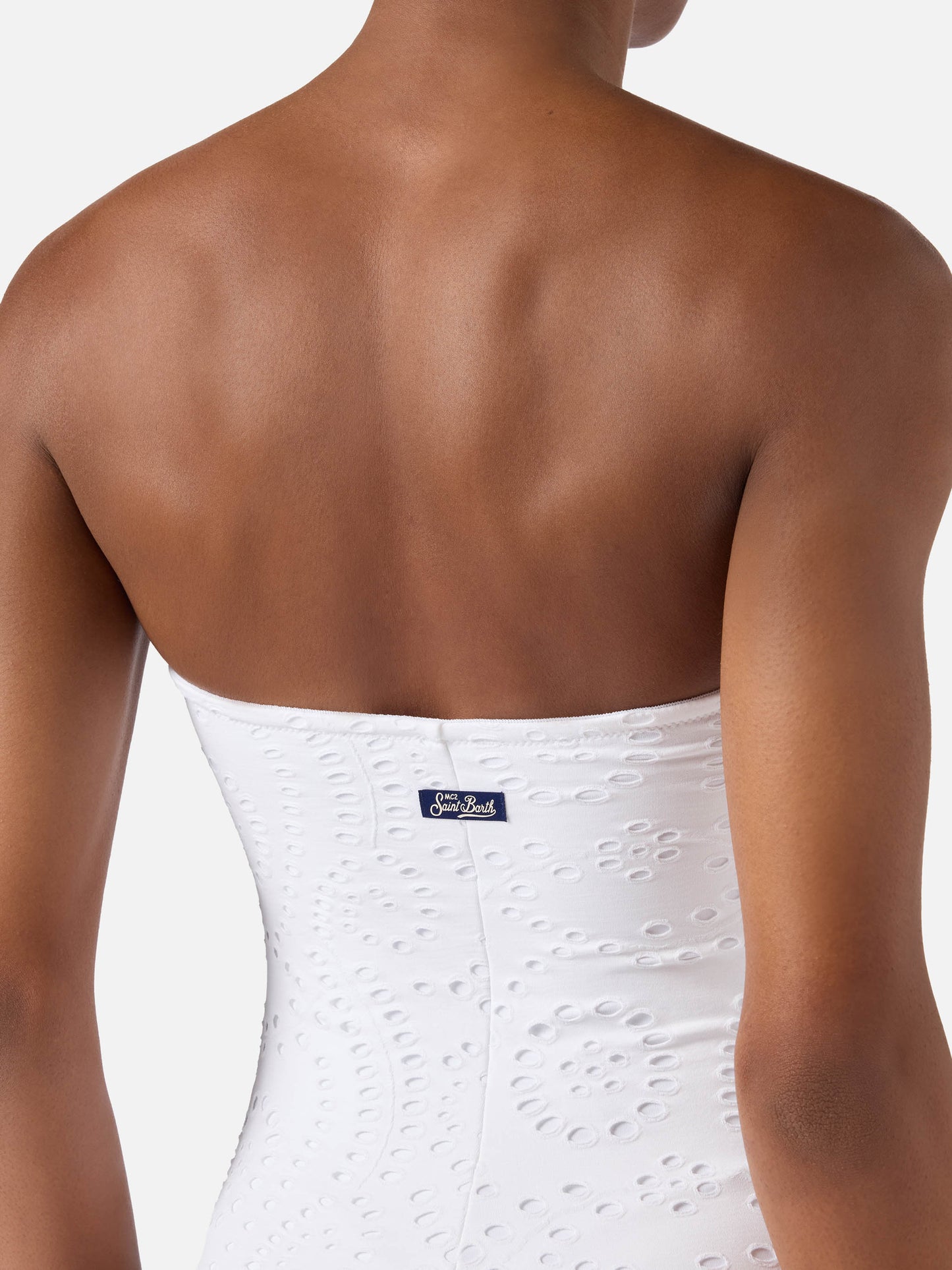 Maillot de bain une pièce bandeau Khyra en textile sangallo blanc 