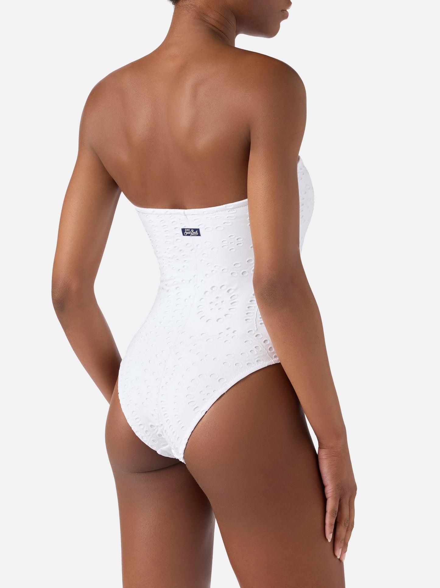 Maillot de bain une pièce bandeau Khyra en textile sangallo blanc 