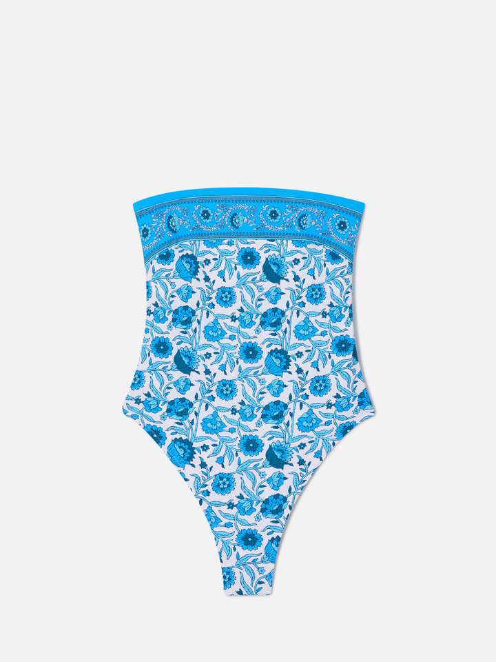 Maillot de bain une-pièce bandeau Khyra à imprimé batik floral 