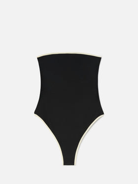 Khyra String bandeau black one-piece swimsuit with contrast details