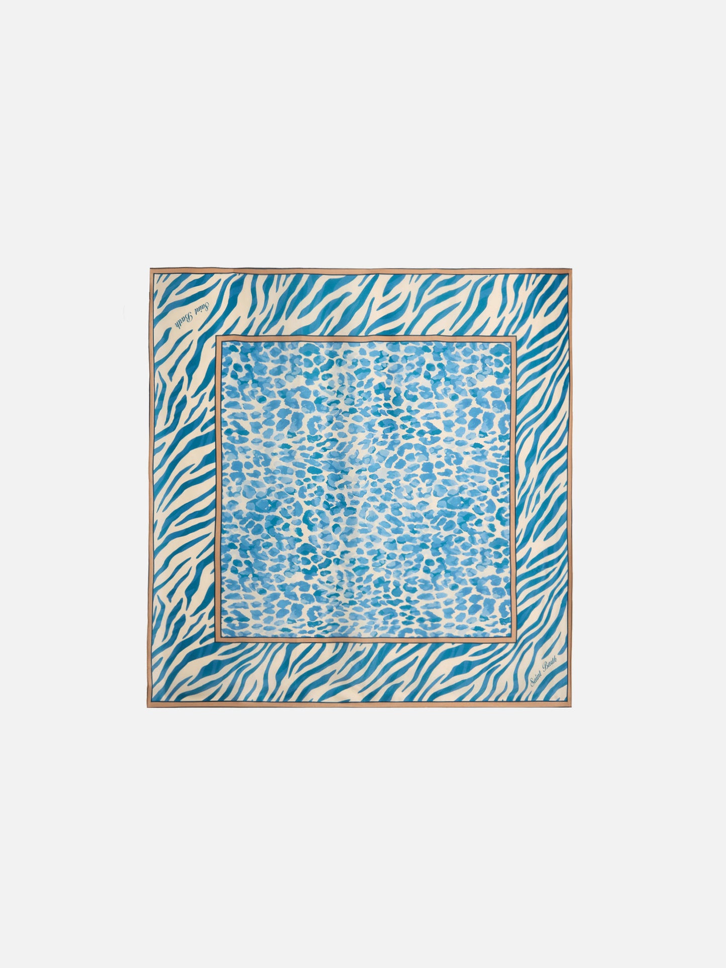 Pañuelo Kitana de seda pura con estampado animal azul 