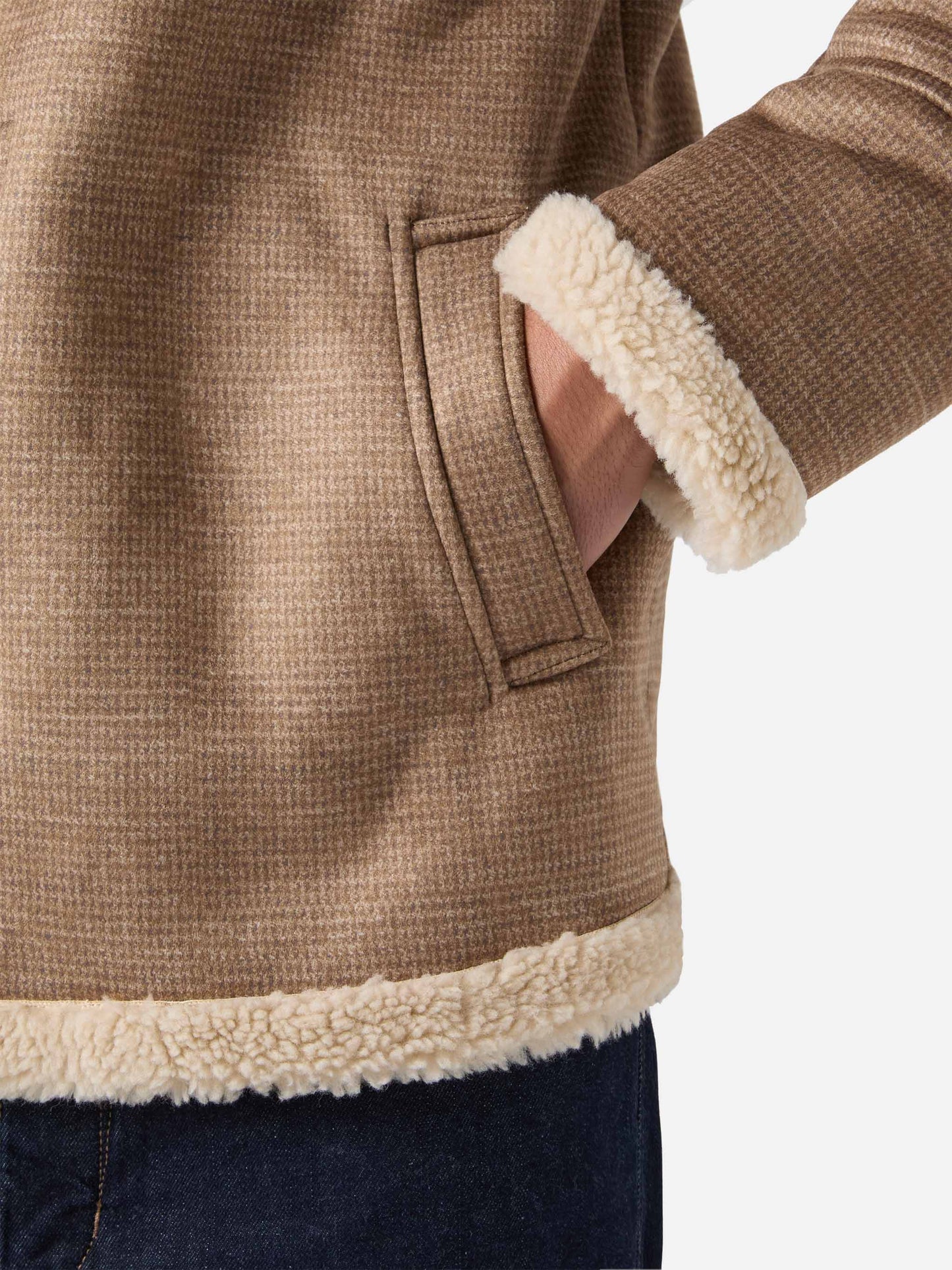 Kells pied de poule jacket with faux shearling collar