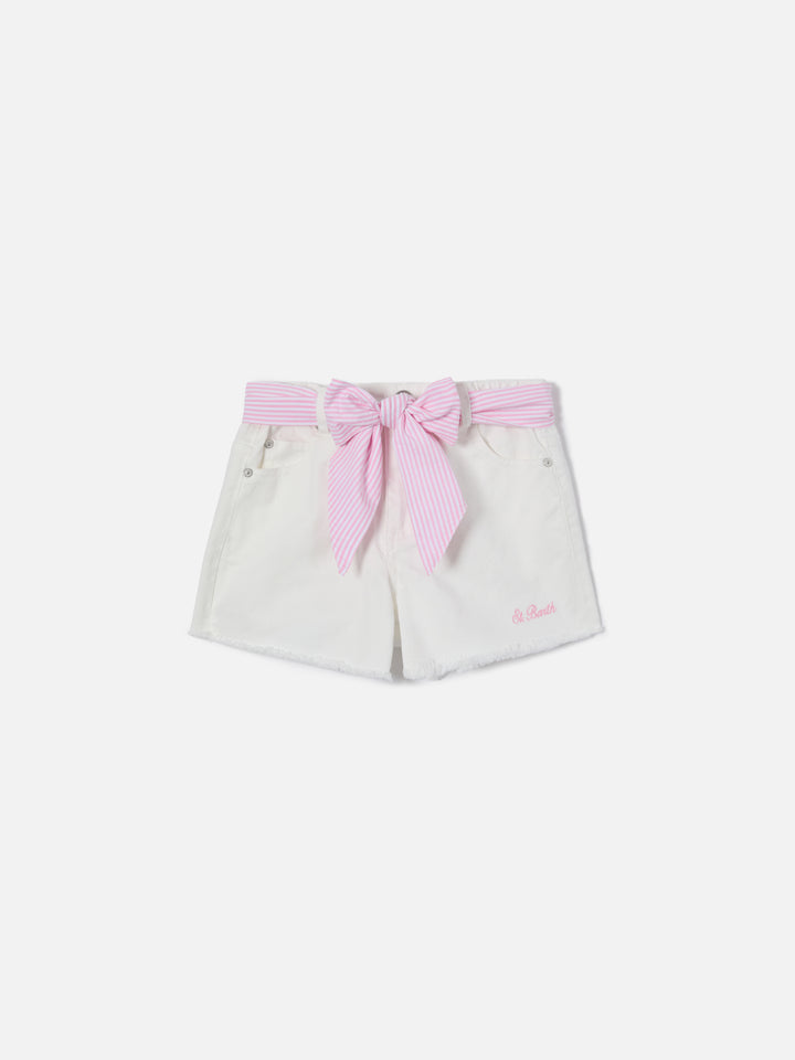 Kiko Jr cotton denim shorts with seersucker details