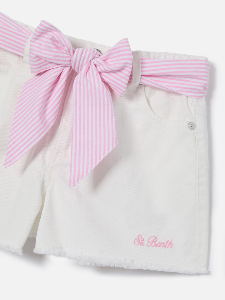 Kiko Jr cotton denim shorts with seersucker details