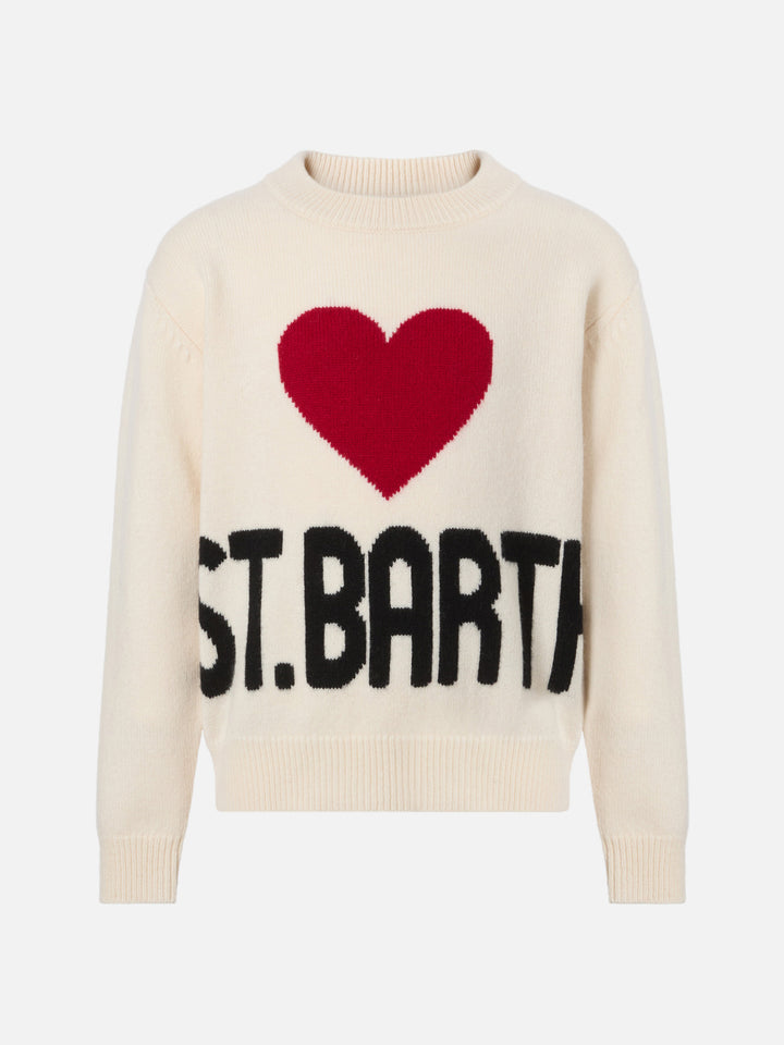 Kyla crewneck in white with I love St. Barth jacquard