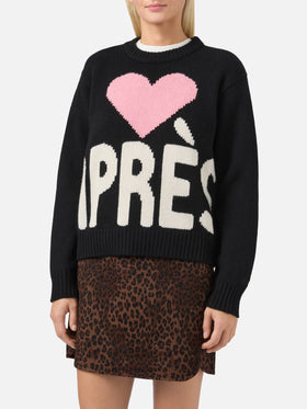 Kyla wool sweater in black with Après jacquard