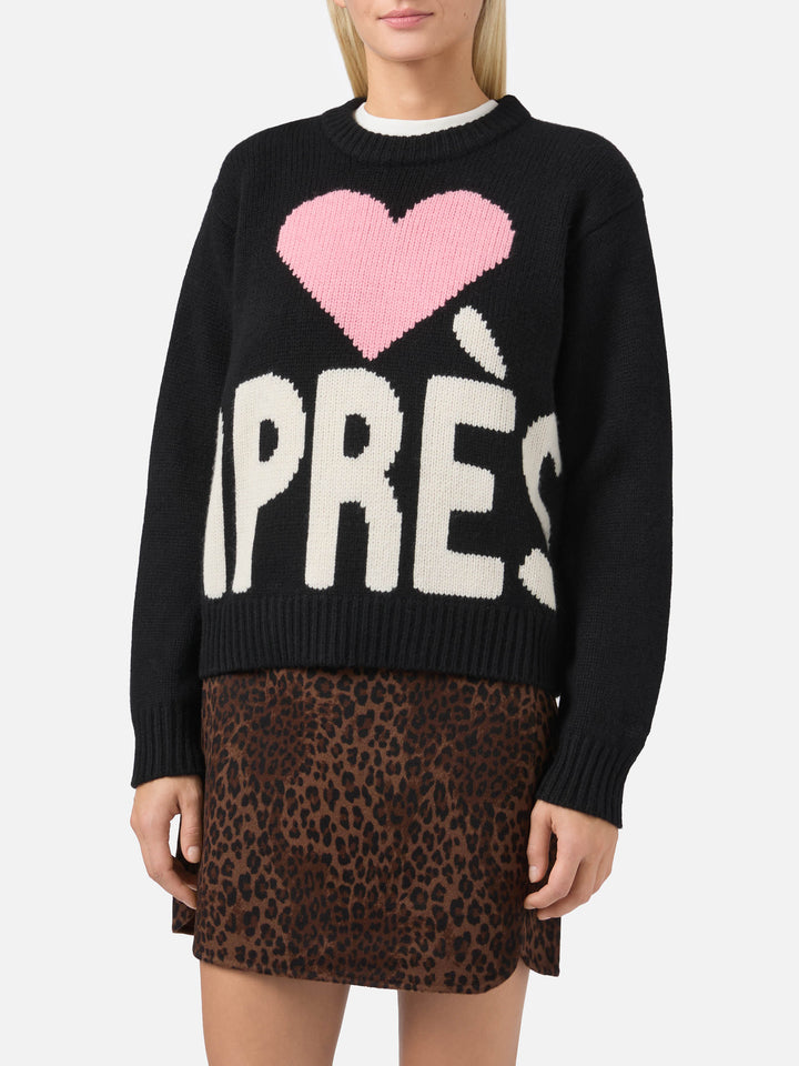 Kyla wool sweater in black with Après jacquard