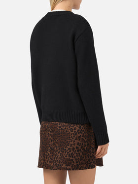 Kyla wool sweater in black with Après jacquard