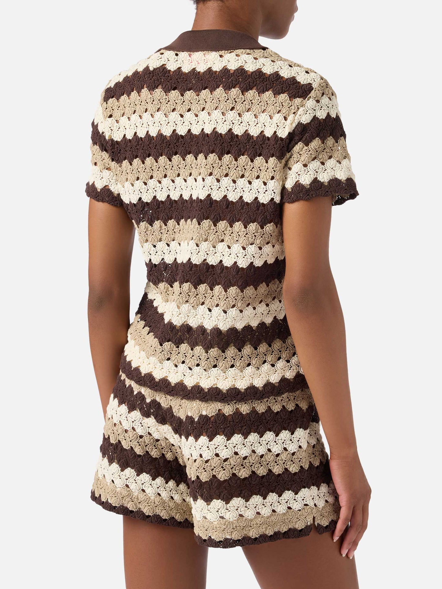 Polo Lala de mezcla de algodón con efecto crochet y motivo de rayas 