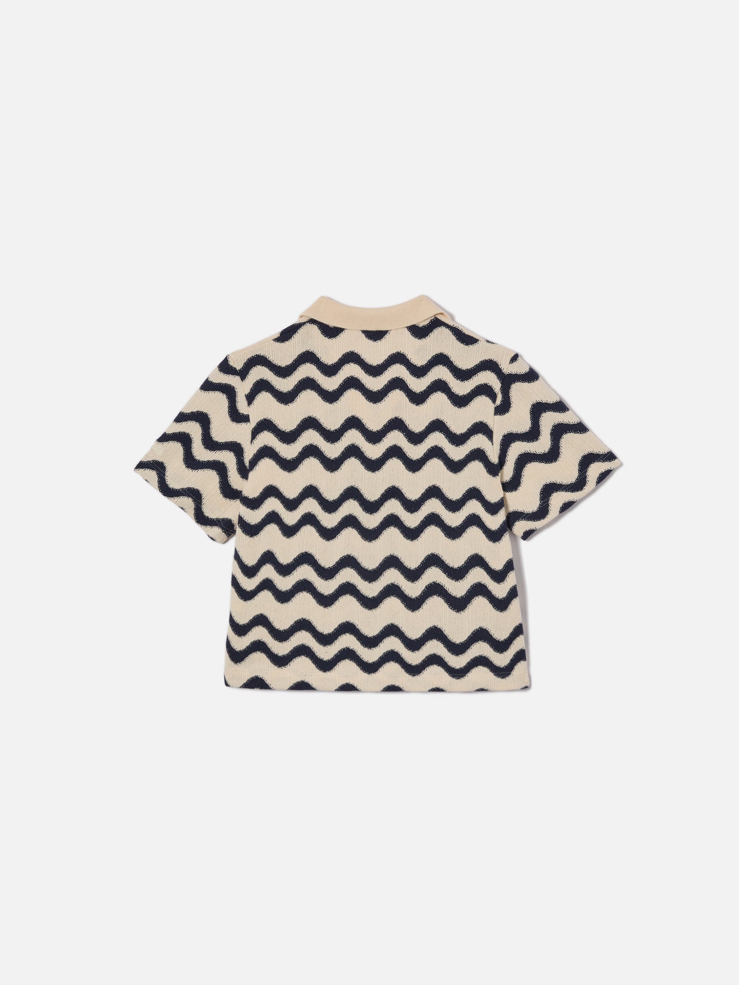 Lala Jr Polo in cotton blend knit with blue and ivory wave pattern