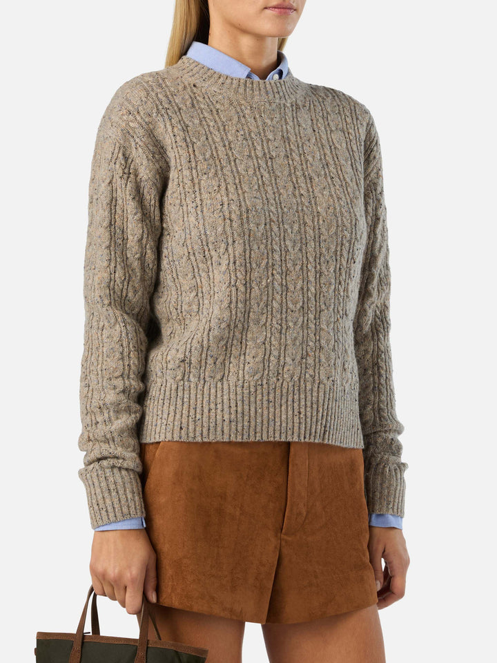 Maglia girocollo Lalia grigio talpa in misto lana Donegal