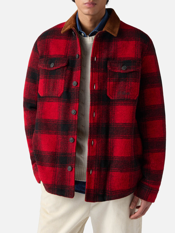 Man wool blend overshirt Landeck with tartan print