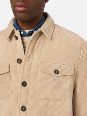 Beige Landeck corduroy overshirt with teddy lining