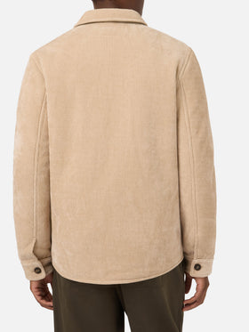 Beige Landeck corduroy overshirt with teddy lining