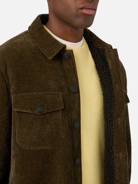Landeck Overshirt aus Cord in Military Green mit Teddy-Futter 