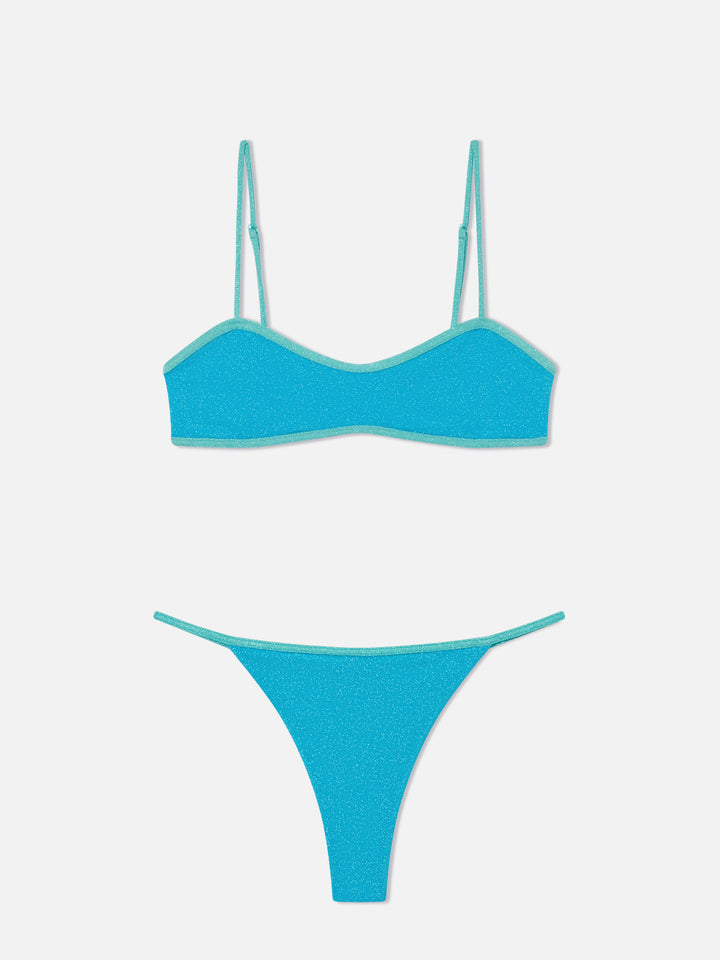 Laryn Jodene Lurex-Bralette-Bikini mit Rundhalsausschnitt und Paspelierung 