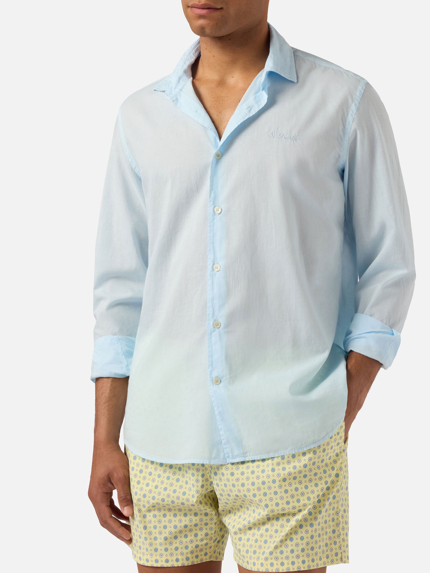 Camisa Chemise Ice azul claro en voile de algodón puro 